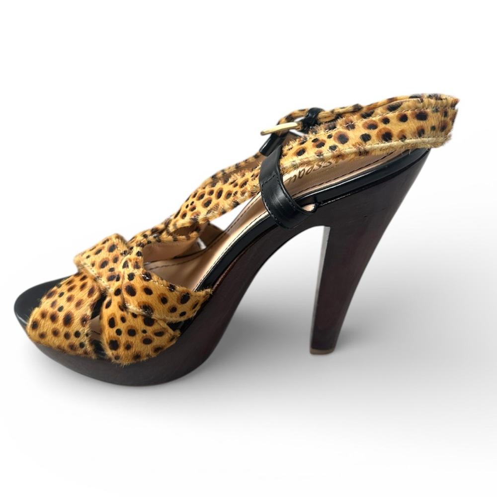 Jerome C. Rousseau Leopard Pony Hair Heels EU 38 US 7.5